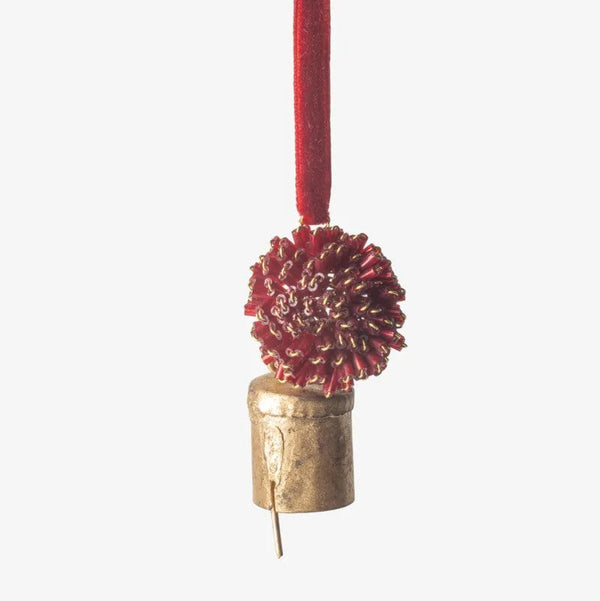 Beaded Pompom Bell Decoration Red | Christmas Hanging Decor. Australian Art Prints, Gifts, Fashion and Homewares. Green Door Decor. www.greendoordecor.com.au