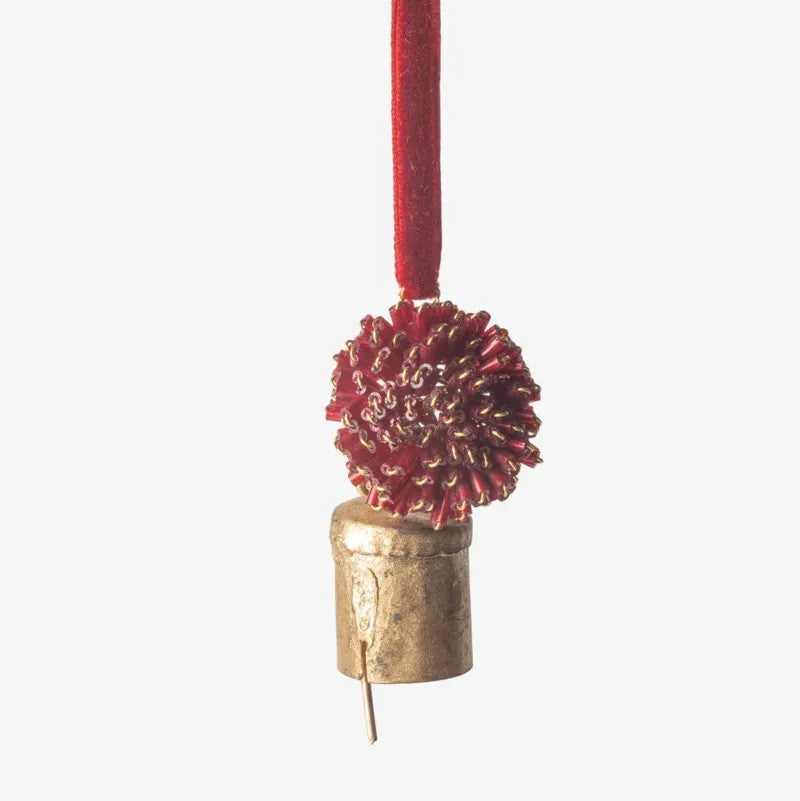 Beaded Pompom Bell Decoration Red | Christmas Hanging Decor. Australian Art Prints, Gifts, Fashion and Homewares. Green Door Decor. www.greendoordecor.com.au