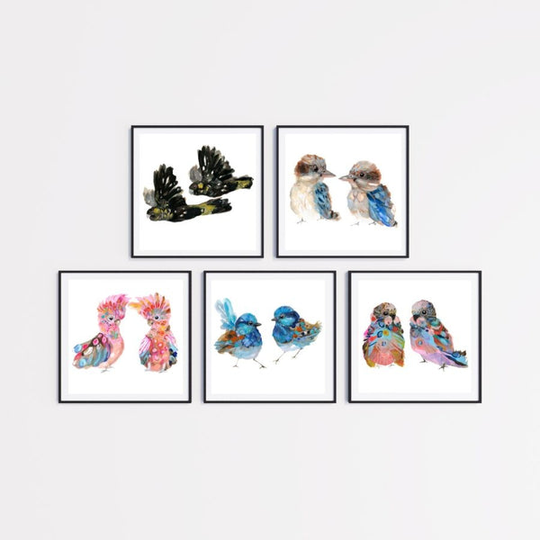 'Birds From The Burbs' Art Print Set of 5 | Grotti Lotti. Australian Art Prints, Gifts, Fashion and Homewares. Green Door Decor. www.greendoordecor.com.au
