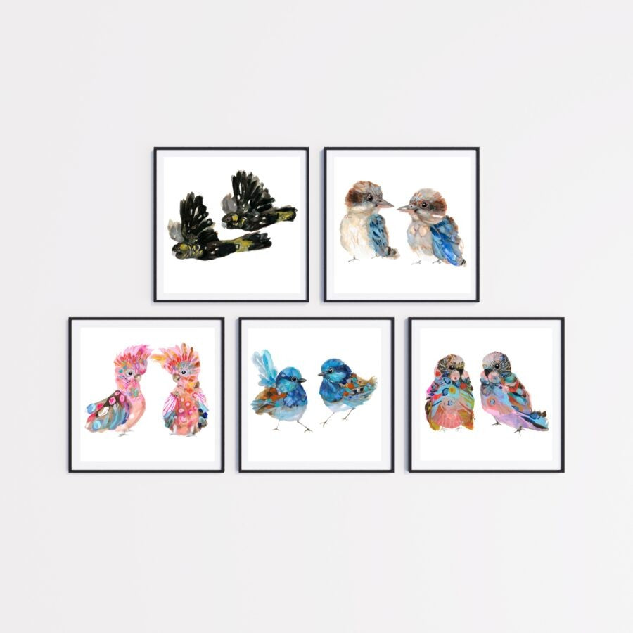 'Birds From The Burbs' Art Print Set of 5 | Grotti Lotti. Australian Art Prints, Gifts, Fashion and Homewares. Green Door Decor. www.greendoordecor.com.au