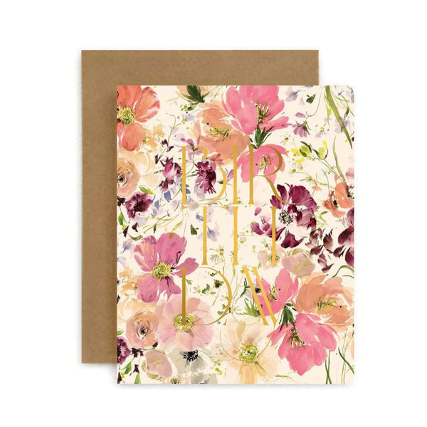 'Birthday - Pink Floral' Card by Bespoke Letterpress. Australian Art Prints and Homewares. Green Door Decor. www.greendoordecor.com.au