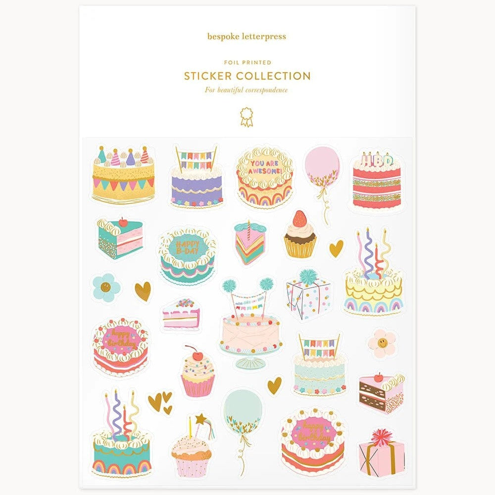 Birthday Cake Sticker Sheet by Bespoke Letterpress. Australian Art Prints, Gifts, Fashion and Homewares. Green Door Decor. www.greendoordecor.com.au