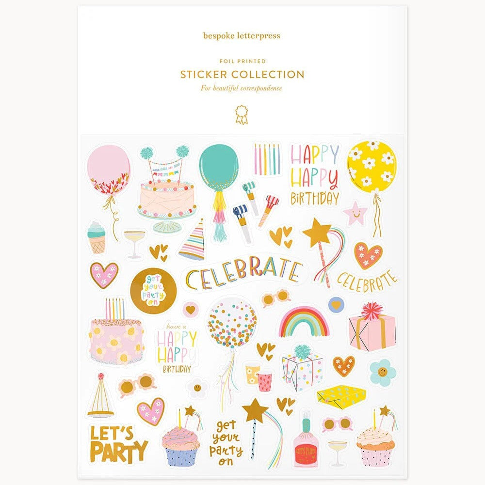 Birthday Party Sticker Sheet by Bespoke Letterpress. Australian Art Prints and Homewares. Green Door Decor. www.greendoordecor.com.au