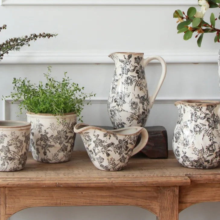 Floral Bowl Jug in Black by French Country Collections. Australian Art Prints and Homewares. Green Door Decor. www.greendoordecor.com.au