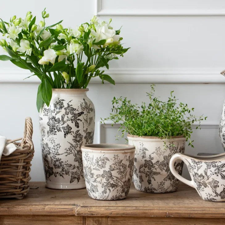 Large Floral Ceramic Pot | Black by French Country Collections. Australian Art Prints and Homewares. Green Door Decor. www.greendoordecor.com.au