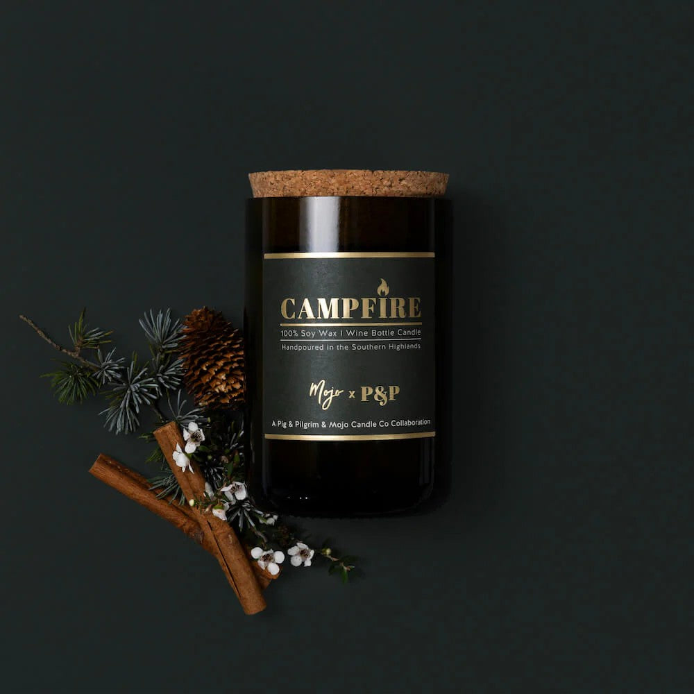 'Black Label' Reclaimed Wine Bottle Candle | Campfire by Mojo Candle Co. Australian Art Prints and Homewares. Green Door Decor. www.greendoordecor.com.au
