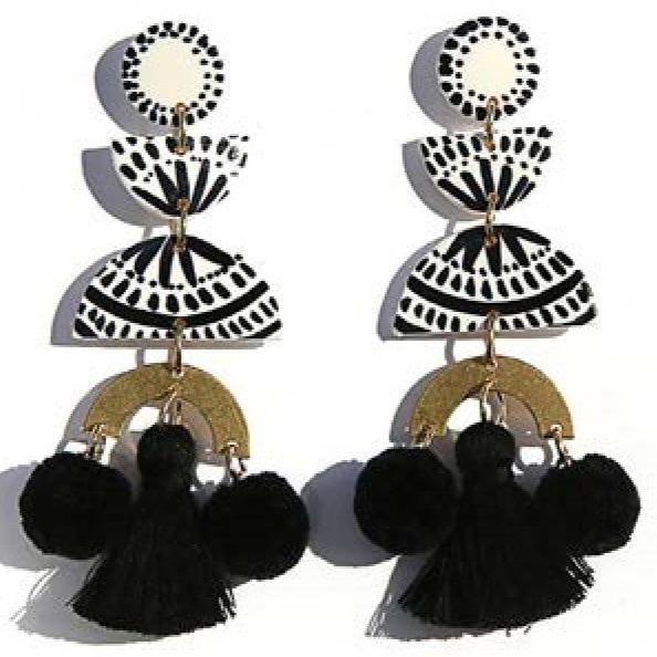 Black & White Pom Poms Earrings by Kingston Jewellery. Australian Art Prints and Homewares. Green Door Decor. www.greendoordecor.com.au