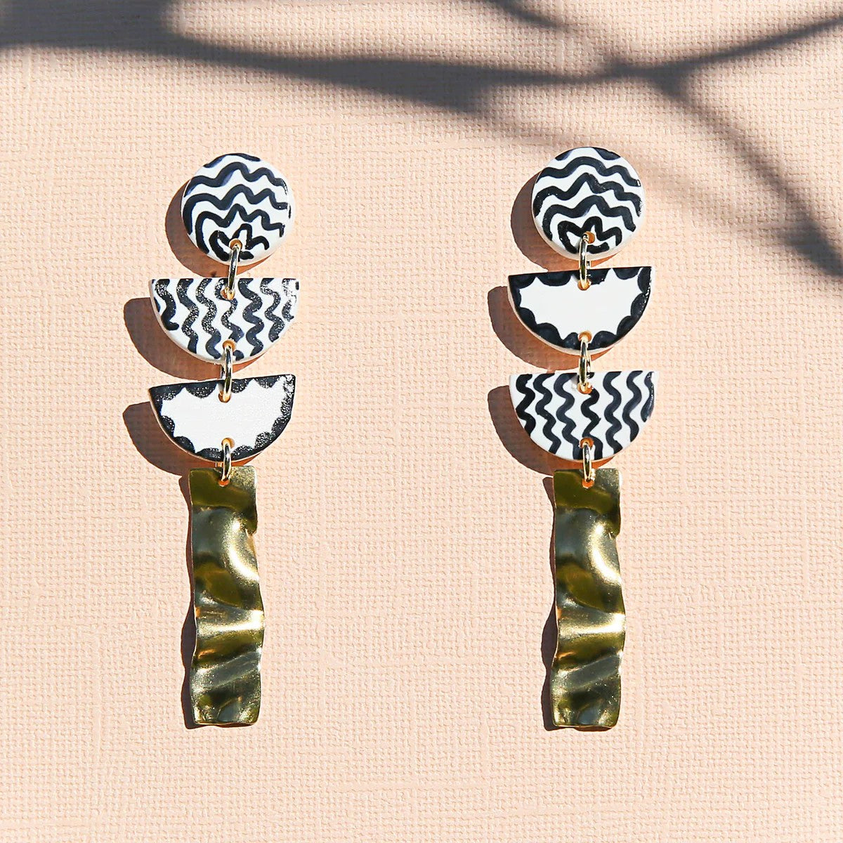 'Black & White Zig Zag' Drop Earrings by Kingston Jewellery. Australian Art Prints, Fashion and Homewares. Green Door Decor. www.greendoordecor.com.au