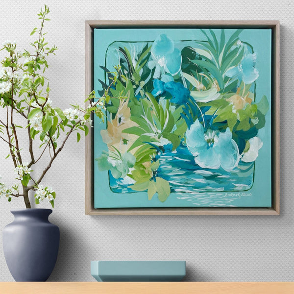 Blue Blossoms Mini Original Painting by Amber Gittins. Australian Art Prints and Homewares. Green Door Decor. www.greendoordecor.com.au