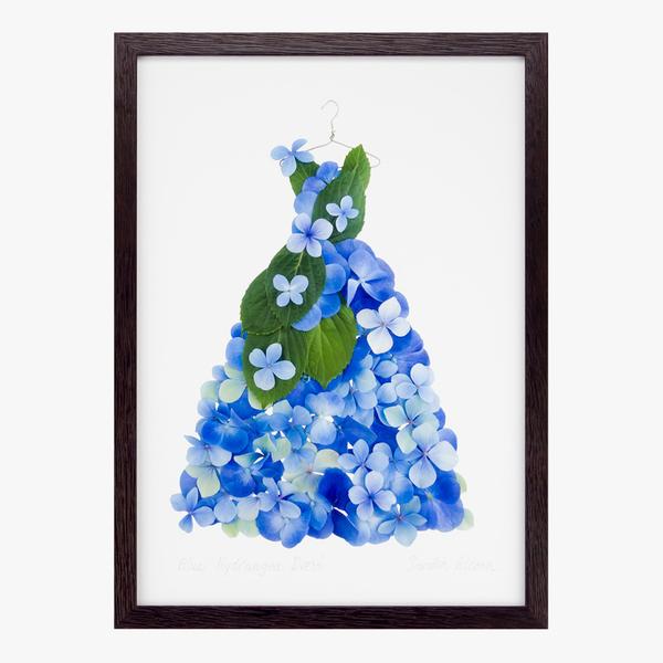 Blue Hydrangea Dress | Art Print by Petal & Pins. Australian Art Prints, Gifts, Fashion and Homewares. Green Door Decor. www.greendoordecor.com.au