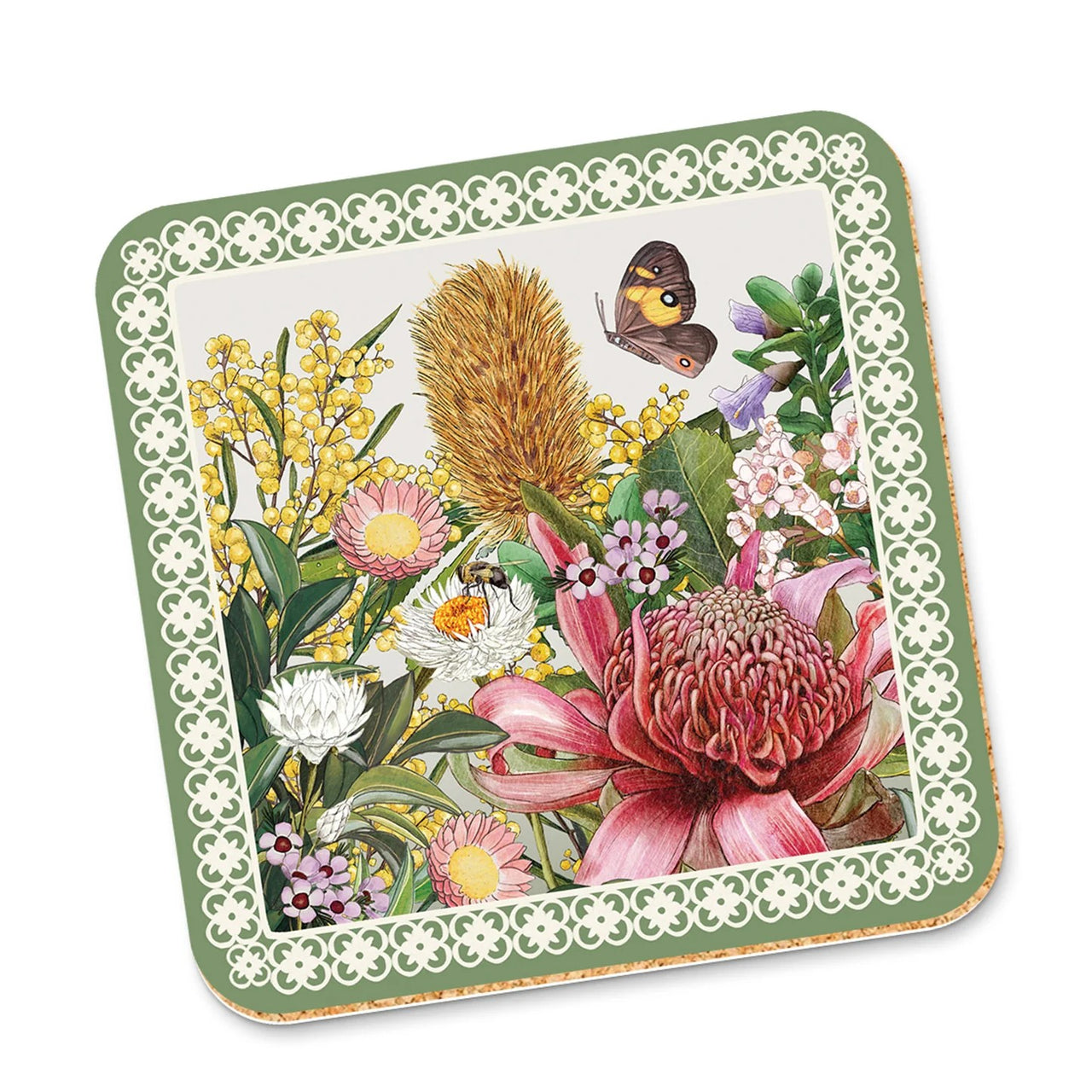 Corky Coaster | Botanical Blooms by La La Land. Australian Art Prints and Homewares. Green Door Decor. www.greendoordecor.com.au