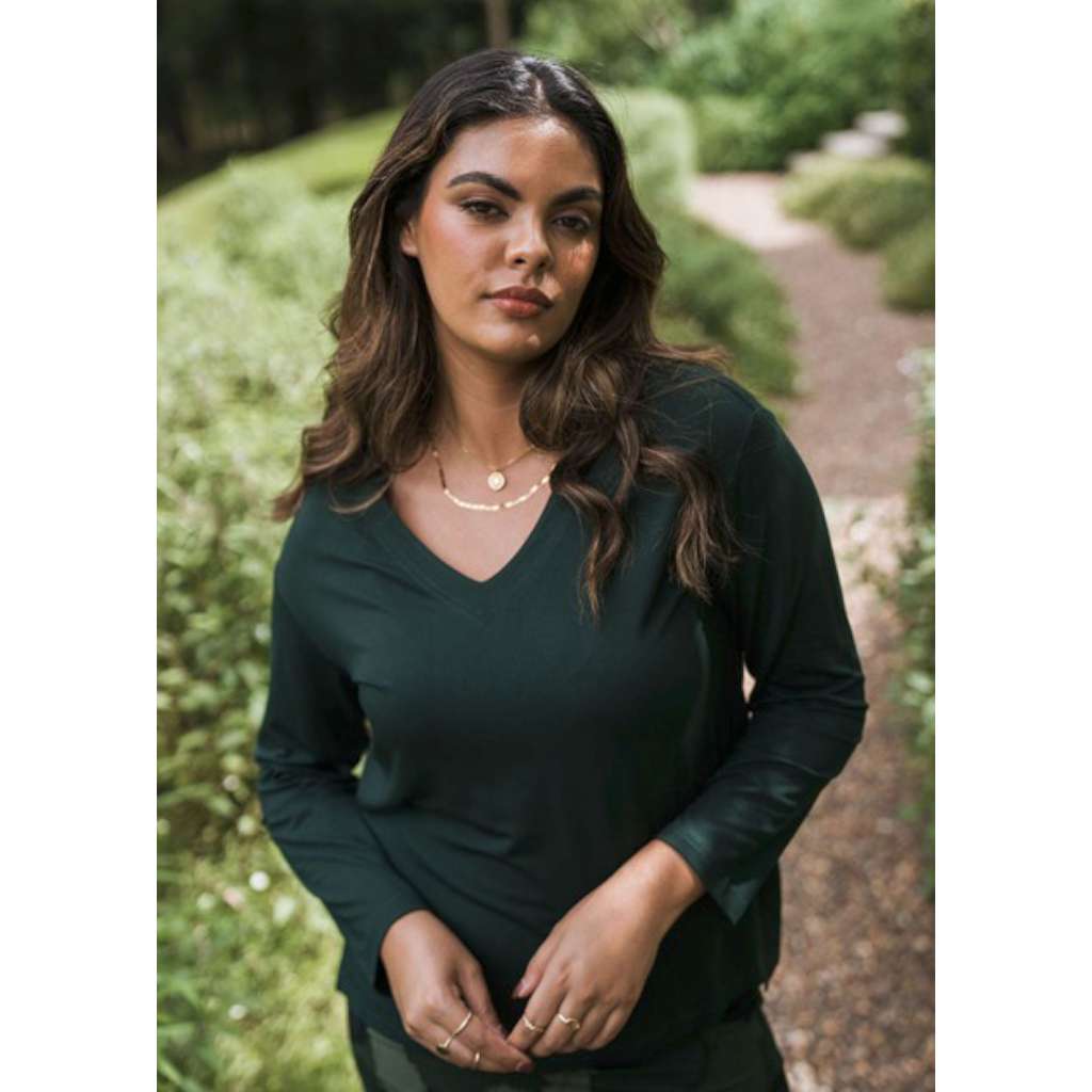 Braxton Bamboo Long Sleeve Top | Dark Green by Lou Lou Australia. Australian Art Prints and Homewares. Green Door Decor. www.greendoordecor.com.au