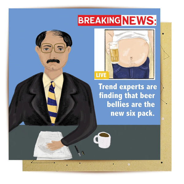 Greeting Card | Breaking News Beer Belly by La La Land. Australian Art Prints, Fashion and Homewares. Green Door Decor. www.greendoordecor.com.au