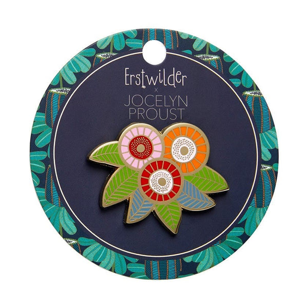 Brilliant Blossoms Flowering Gum Enamel Pin | Erstwilder x Jocelyn Proust. Australian Art Prints and Homewares. Green Door Decor. www.greendoordecor.com.au