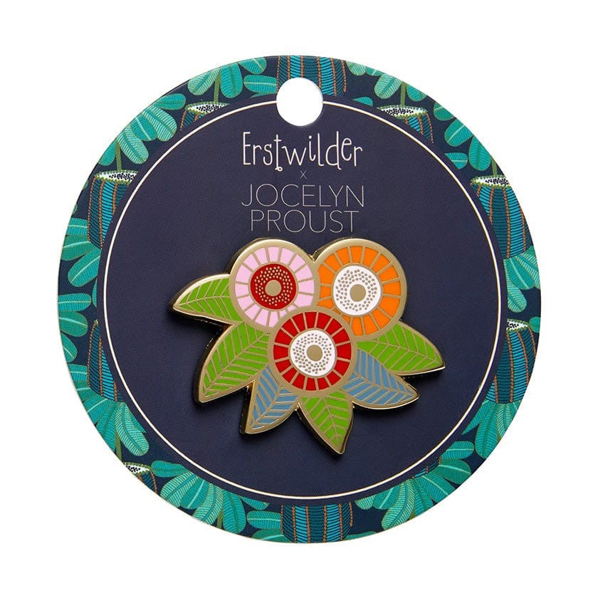 Brilliant Blossoms Flowering Gum Enamel Pin | Erstwilder x Jocelyn Proust. Australian Art Prints and Homewares. Green Door Decor. www.greendoordecor.com.au