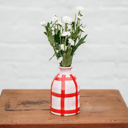 Noss Bud Vase | Pink & Red Gingham by Noss & Co. Australian Art Prints and Homewares. Green Door Decor. www.greendoordecor.com.au