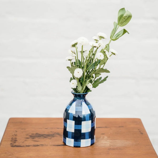 Bud Vase | Navy & Cornflower Gingham by Noss & Co. Australian Art Prints and Homewares. Green Door Decor. www.greendoordecor.com.au