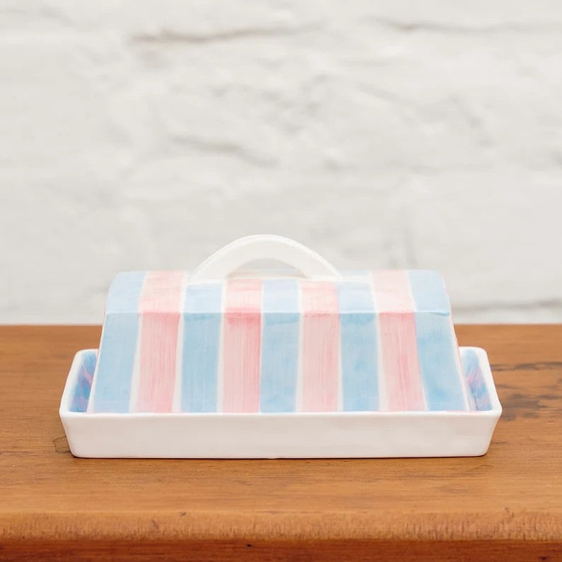 Ceramic Butter Dish | Blue & Pink Stripe by Noss & Co. Australian Art Prints and Homewares. Green Door Decor. www.greendoordecor.com.au