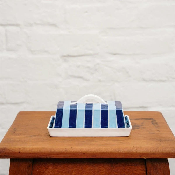 Ceramic Butter Dish | Navy & Blue Stripe by Noss & Co. Australian Art Prints and Homewares. Green Door Decor. www.greendoordecor.com.au