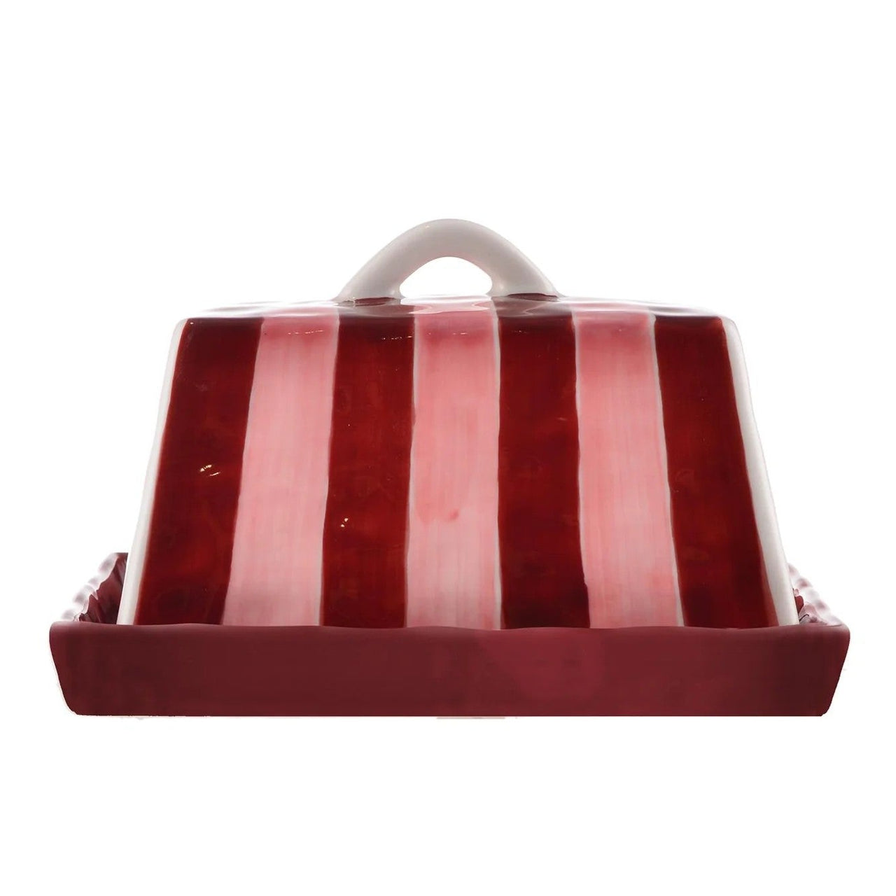 Ceramic Large Butter Dish | Pink & Burgundy Stripe by Noss & Co. Australian Art Prints, Fashion and Homewares. Green Door Decor. www.greendoordecor.com.au