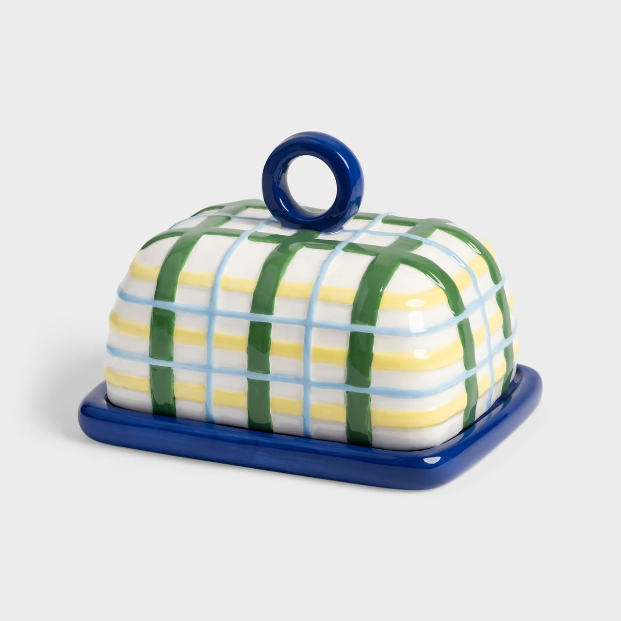 Klevering | Butter Dish Plaid Blue. Australian Art Prints and Homewares. Green Door Decor. www.greendoordecor.com.au