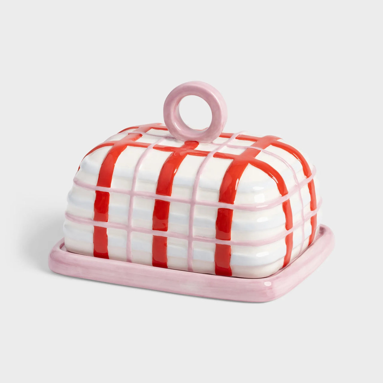 Klevering | Butter Dish Plaid Pink. Australian Art Prints and Homewares. Green Door Decor. www.greendoordecor.com.au