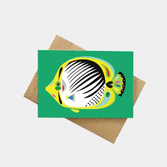 'Butterflyfish' Greeting Card by Pete Cromer.  We proudly support fun and beautiful Australian made art prints, textiles, homewares and jewellery by Aussie Creatives. www.greendoordecor.com.au