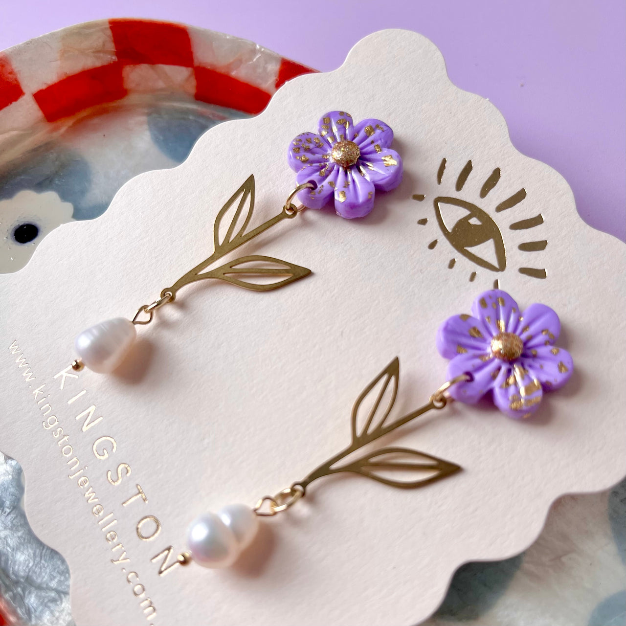 'Lilac Flower Drops' Earrings by Kingston Jewellery. Australian Art Prints, Fashion and Homewares. Green Door Decor. www.greendoordecor.com.au