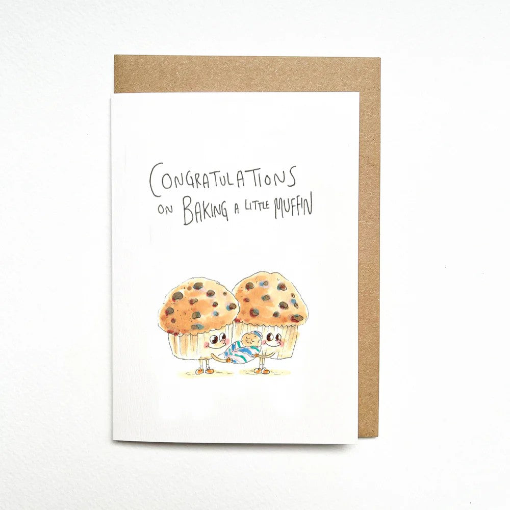 Congratulations on Baking a Little Muffin | Greeting Card by Well Drawn. Australian Art Prints, Fashion and Homewares. Green Door Decor. www.greendoordecor.com.au