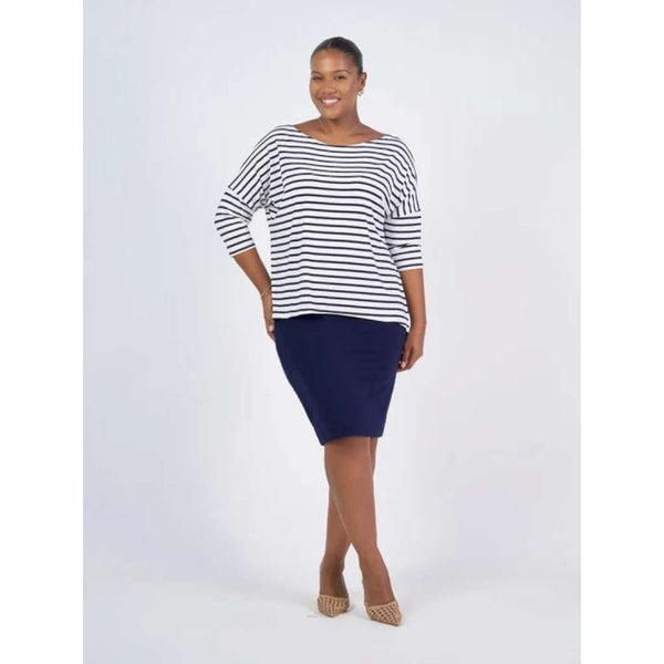 Camila 3/4 Sleeve Bamboo Top | Navy & White Stripe by Lou Lou Australia. Australian Art Prints, Gifts, Fashion and Homewares. Green Door Decor. www.greendoordecor.com.au