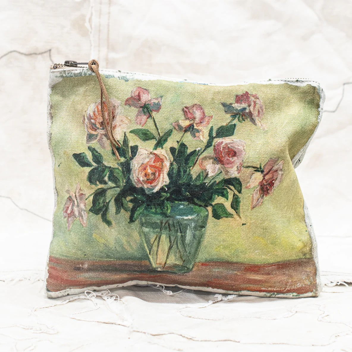 Canvas Painting Zip Clutch | Blush Roses by The Lost and Found Department. Australian Art Prints and Homewares. Green Door Decor. www.greendoordecor.com.au