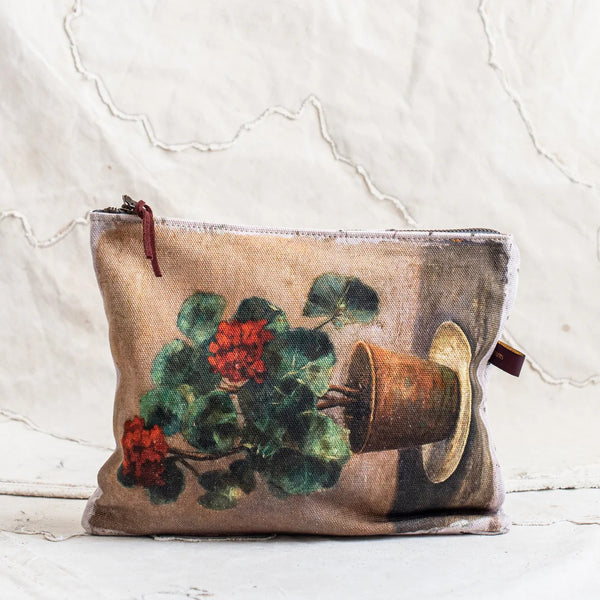 Canvas Painting Zip Clutch | Red Geraniums by The Lost and Found Department. Australian Art Prints and Homewares. Green Door Decor. www.greendoordecor.com.au