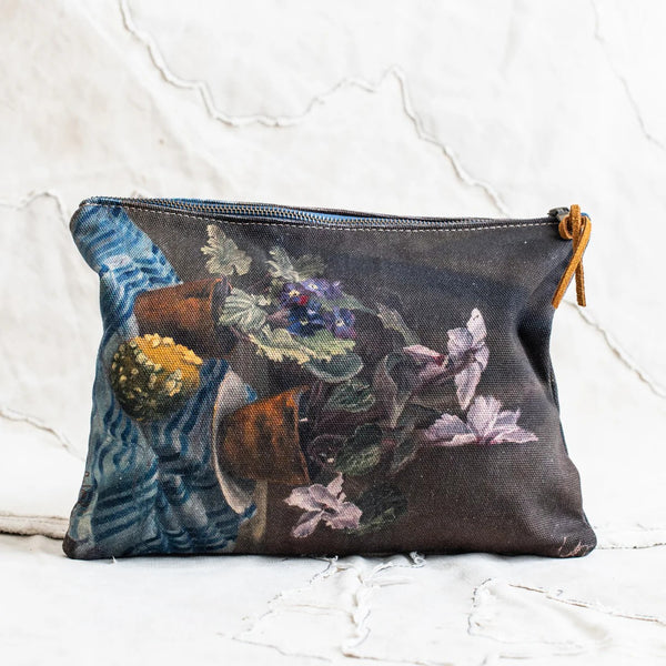 Canvas Painting Zip Clutch | Violets & Cyclamens by The Lost and Found Department. Australian Art Prints and Homewares. Green Door Decor. www.greendoordecor.com.au