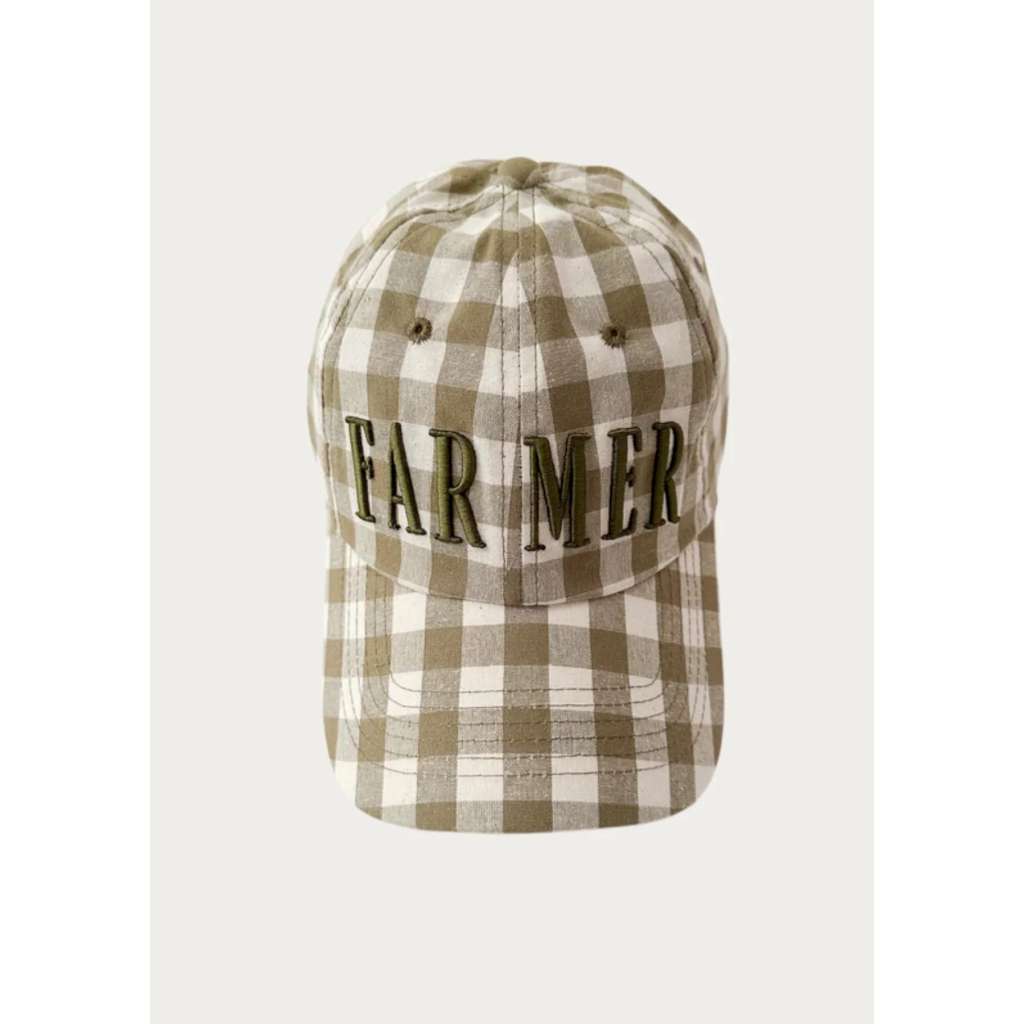 'Eucalypt Check' Cap | FAR MER. by Whitney | Whitney Spicer Art. Australian Art Prints, Fashion and Homewares. Green Door Decor. www.greendoordecor.com.au