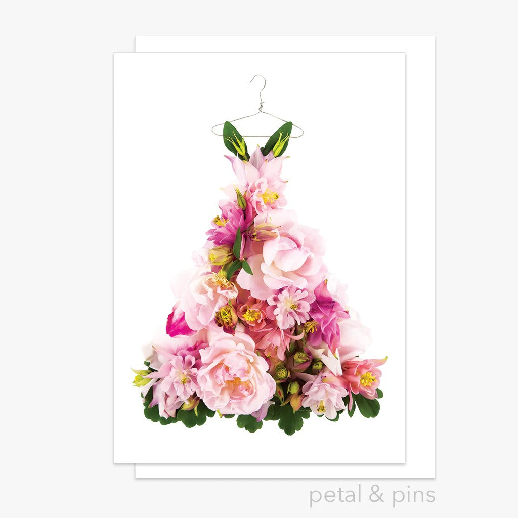Aquilegia & Rose Dress Greeting Card | Petal & Pins by Petal & Pins. Australian Art Prints, Gifts, Fashion and Homewares. Green Door Decor. www.greendoordecor.com.au