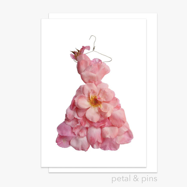 Blush Pink Rose Dress | Greeting Card by Petal & Pins. Australian Art Prints, Gifts, Fashion and Homewares. Green Door Decor. www.greendoordecor.com.au