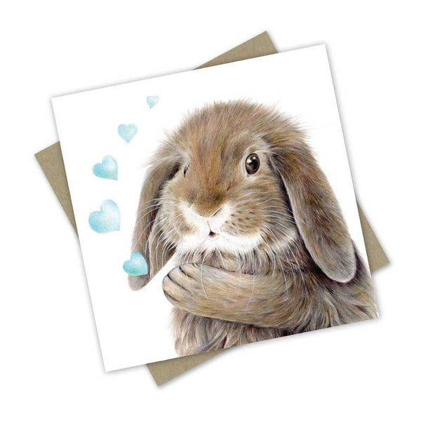 Greeting Card | Bunny Blue Hearts by Popcorn Blue. Australian Art Prints, Gifts, Fashion and Homewares. Green Door Decor. www.greendoordecor.com.au
