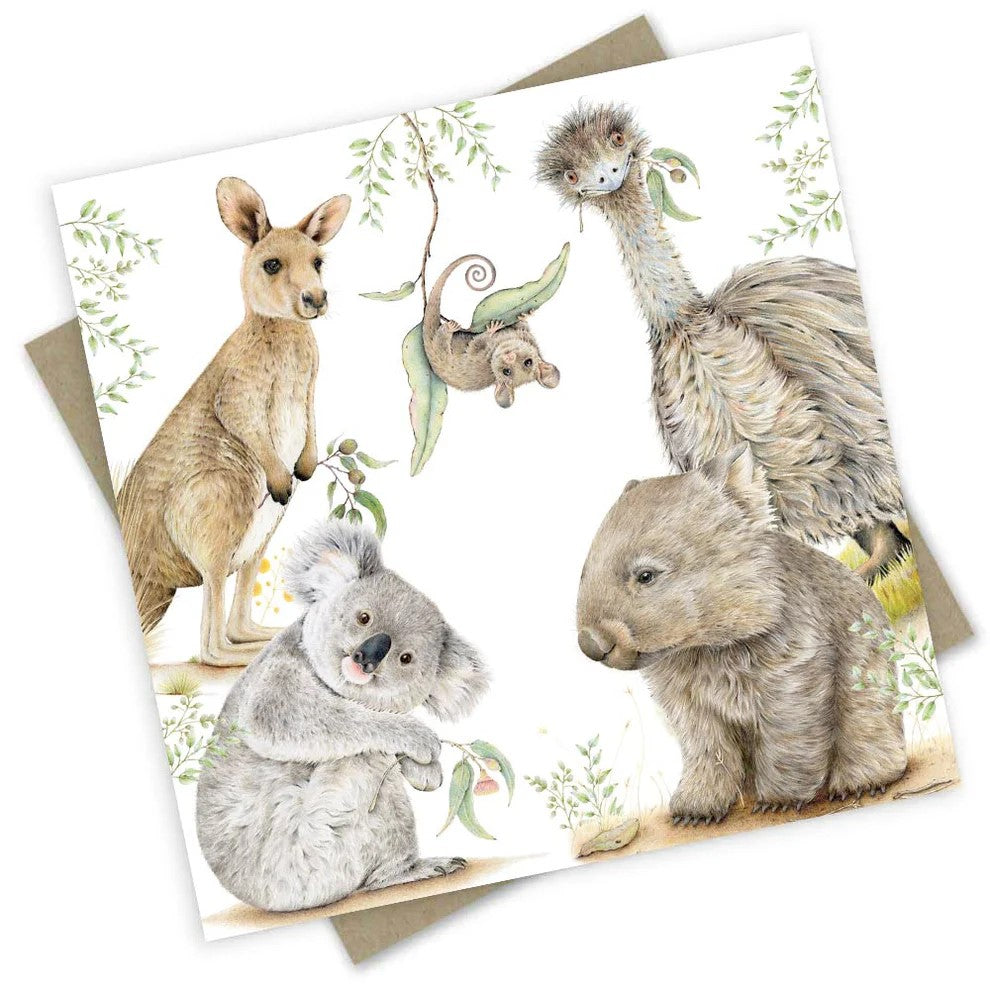 Greeting Card | Bush Friends by Popcorn Blue. Australian Art Prints and Homewares. Green Door Decor. www.greendoordecor.com.au