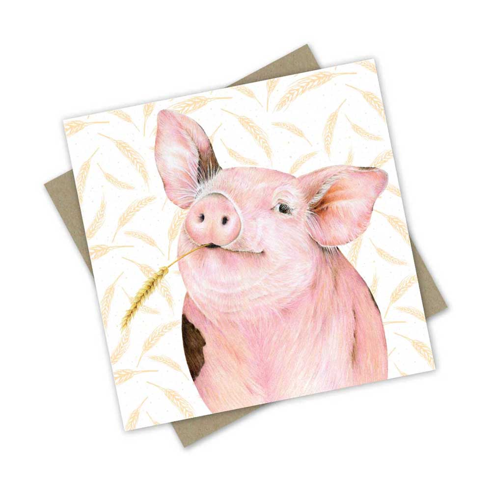 Greeting Card | Mr Pickles the Pig by Popcorn Blue. Australian Art Prints and Homewares. Green Door Decor. www.greendoordecor.com.au