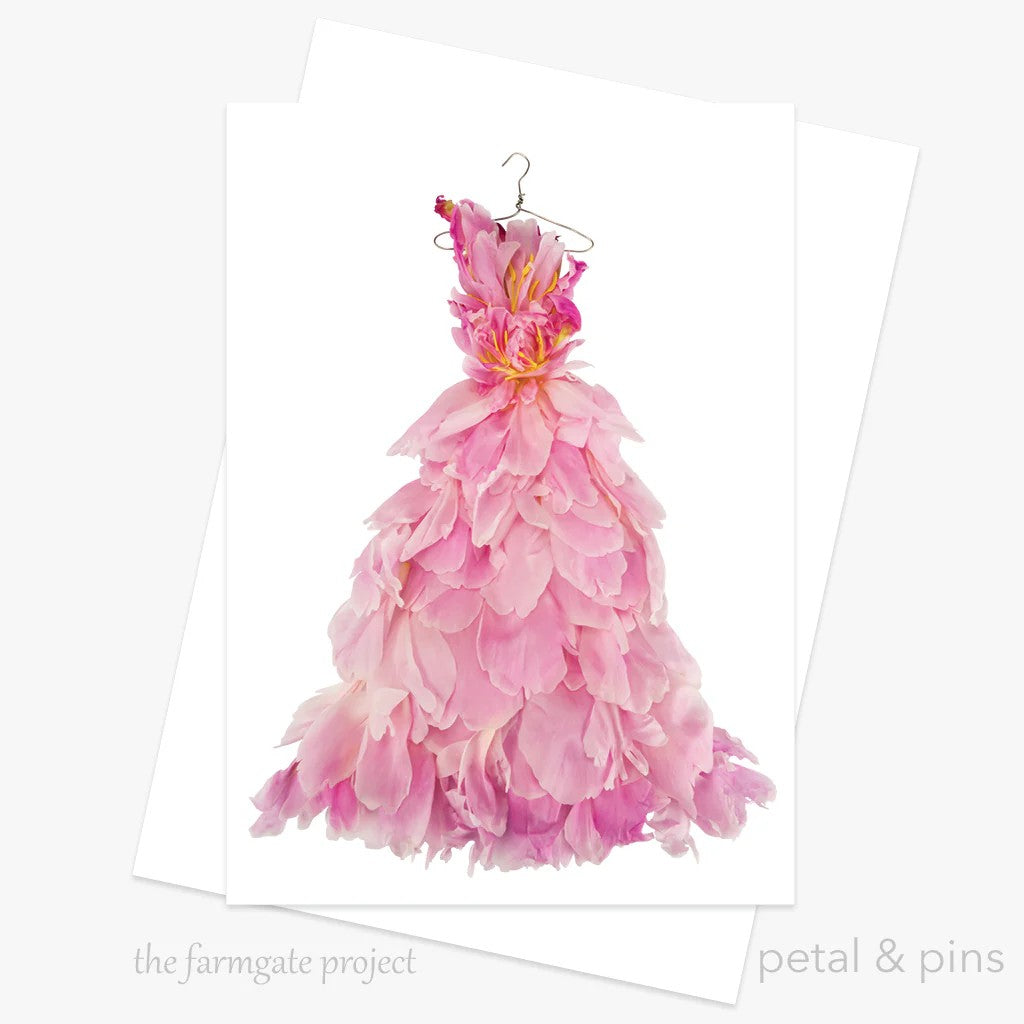 Peony Ballgown | Greeting Card by Petal & Pins. Australian Art Prints, Gifts, Fashion and Homewares. Green Door Decor. www.greendoordecor.com.au