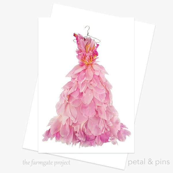 Peony Ballgown | Greeting Card by Petal & Pins. Australian Art Prints, Gifts, Fashion and Homewares. Green Door Decor. www.greendoordecor.com.au