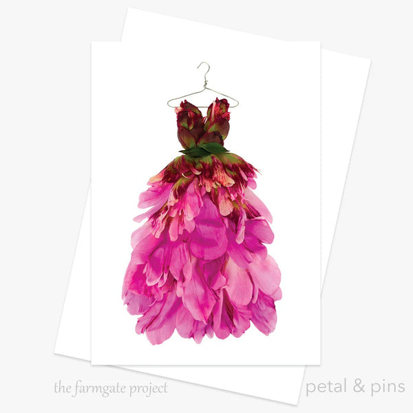 Peony Dress | Greeting Card by Petal & Pins. Australian Art Prints, Gifts, Fashion and Homewares. Green Door Decor. www.greendoordecor.com.au