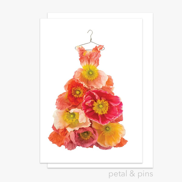 Poppy Dress | Greeting Card by Petal & Pins. Australian Art Prints, Gifts, Fashion and Homewares. Green Door Decor. www.greendoordecor.com.au