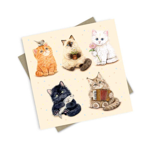 Greeting Card | The Meowvellous Fluffy Five by Popcorn Blue. Australian Art Prints, Gifts, Fashion and Homewares. Green Door Decor. www.greendoordecor.com.au
