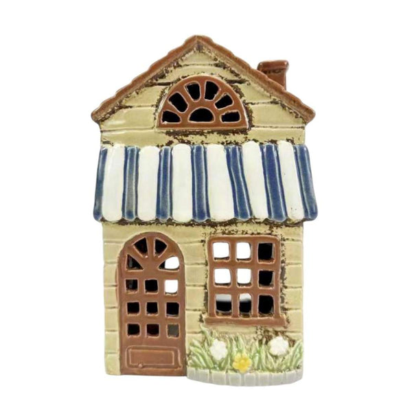 Ceramic Tea Light Holder | Blue & White Awning by Yellow Rock Decor. Australian Art Prints, Gifts, Fashion and Homewares. Green Door Decor. www.greendoordecor.com.au