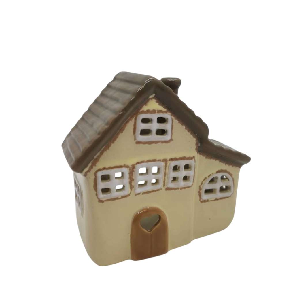 Ceramic Tea Light Holder | Cream & Brown Roof Cottage by Yellow Rock Decor. Australian Art Prints, Gifts, Fashion and Homewares. Green Door Decor. www.greendoordecor.com.au