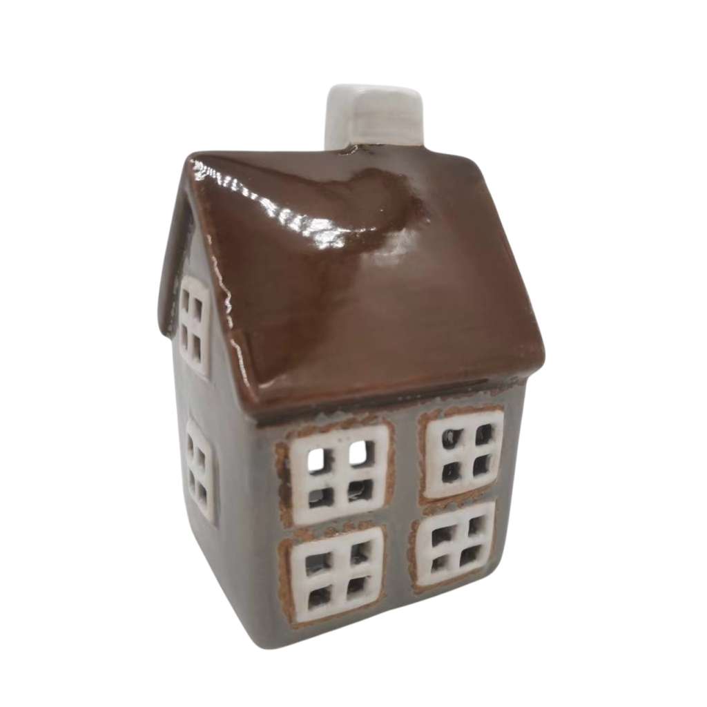 Ceramic Tea Light Holder | Grey & Brown Roof House by Yellow Rock Decor. Australian Art Prints, Gifts, Fashion and Homewares. Green Door Decor. www.greendoordecor.com.au