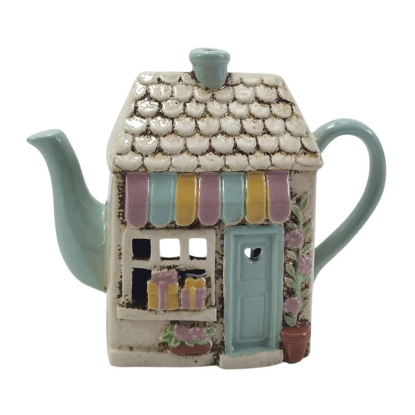 Ceramic Tea Light Holder | Pastel Teapot House by Yellow Rock Decor, Sunrise Accessories. Australian Art Prints, Gifts, Fashion and Homewares. Green Door Decor. www.greendoordecor.com.au