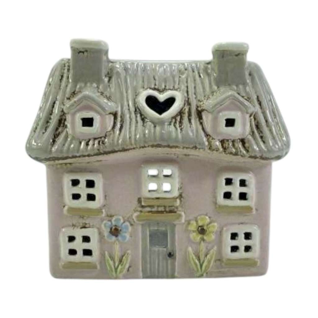 Ceramic Tea Light Holder | Pink Thatched Cottage by Yellow Rock Decor, Sunrise Accessories. Australian Art Prints, Gifts, Fashion and Homewares. Green Door Decor. www.greendoordecor.com.au