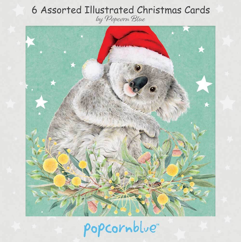 Popcorn Blue | Christmas Box Assorted Illustrated Cards x 6. Australian Art Prints and Homewares. Green Door Decor. www.greendoordecor.com.au